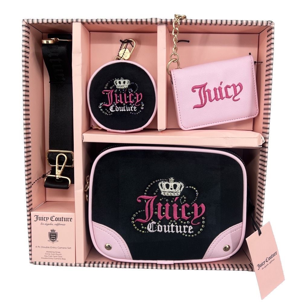 Juicy Couture Heritage Camera Bag Set Liquorice Black Pink Y2K Coquette Retro